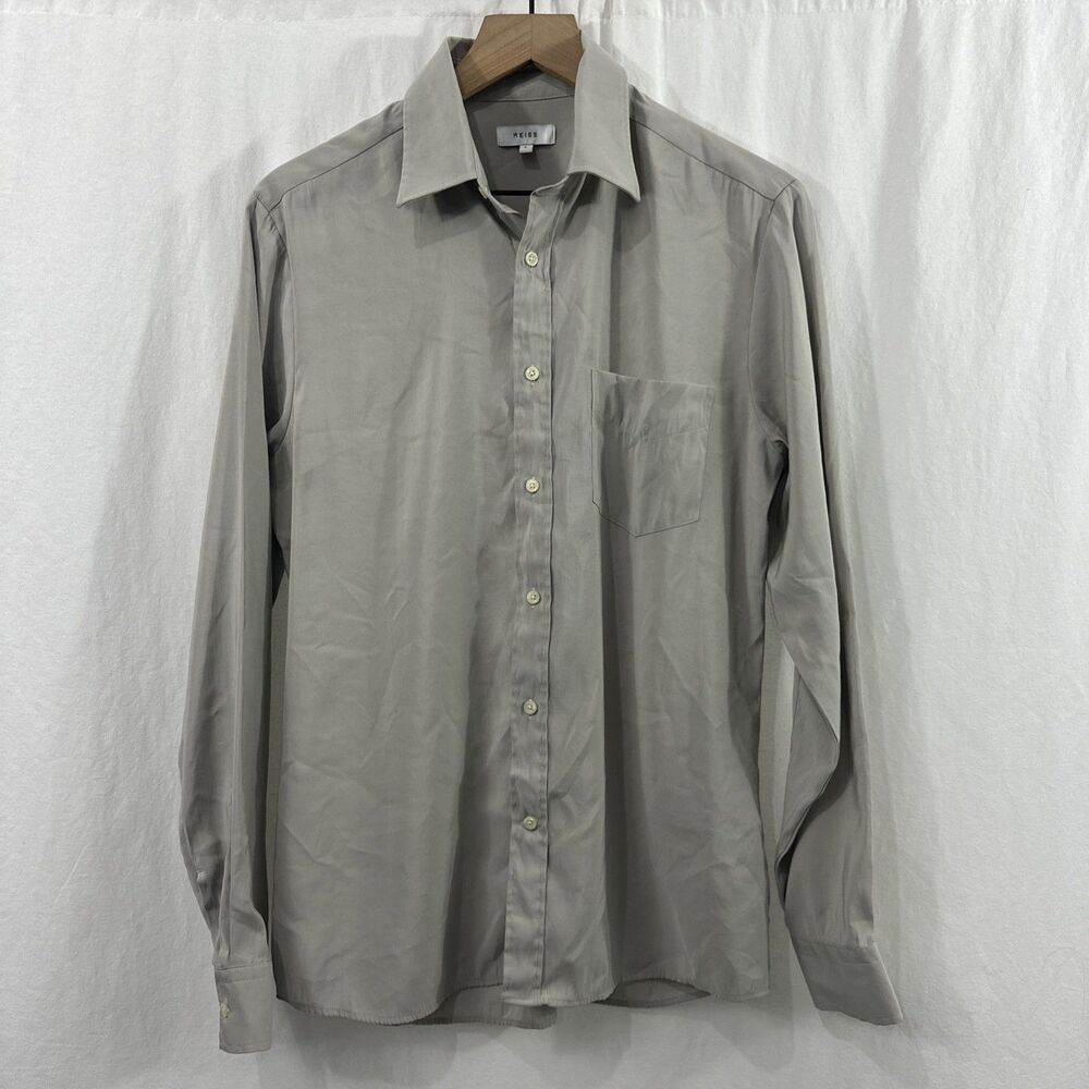 Reiss Taupe Grey Button Down Dress Shirt Mens Size S Classic Minimalist Career
